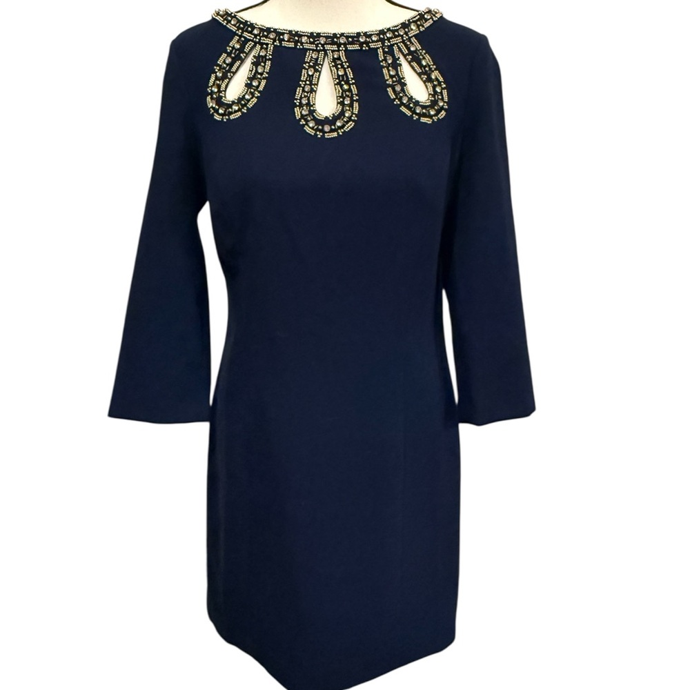 Lilly Pulitzer | Navy Shift Dress with Beaded Jewel Neckline Size 2
